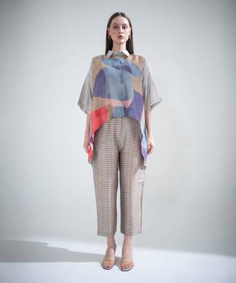 Brown & blue crop top tail set 1