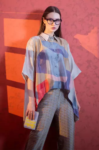 Brown & blue crop top tail set