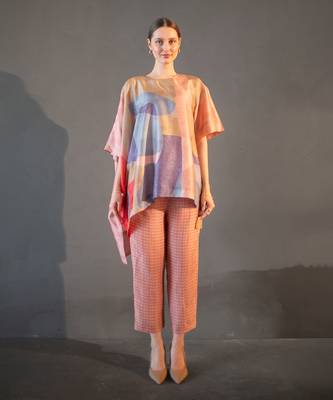 Peach & blue one side kaftan sleeve set 1