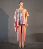 Peach & blue one side kaftan sleeve set