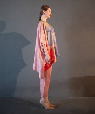 Peach & blue one side kaftan sleeve set 2