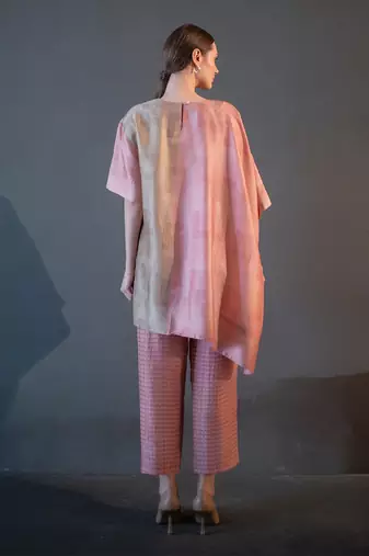 Peach & blue one side kaftan sleeve set