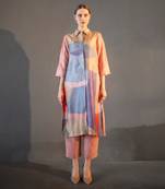 Peach & blue long straight kurta set