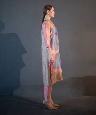 Peach & blue long straight kurta set 2