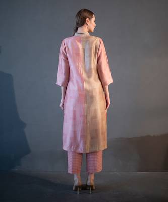 Peach & blue long straight kurta set 3