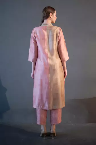 Peach & blue long straight kurta set