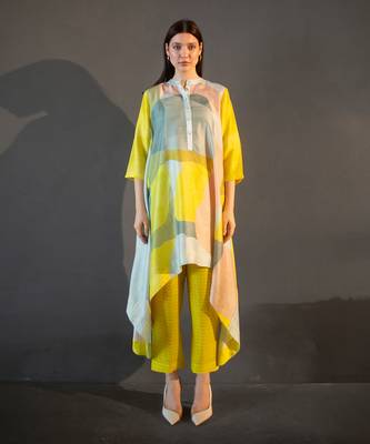 Deep yellow long kaftan tail set 1
