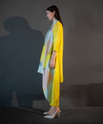 Deep yellow long kaftan tail set 2