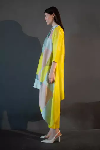Deep yellow long kaftan tail set