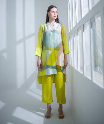 Deep yellow high low kurta set 1