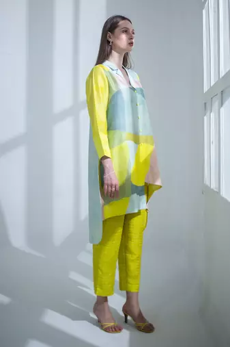 Deep yellow high low kurta set