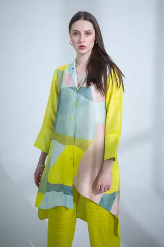 Deep yellow high low kurta set
