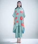 Deep turquoise high low kaftan set