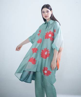 Deep turquoise high low kaftan set 2