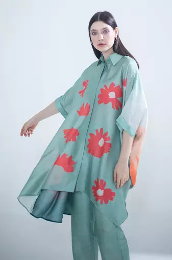 Deep turquoise high low kaftan set