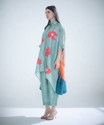 Deep turquoise high low kaftan set 3