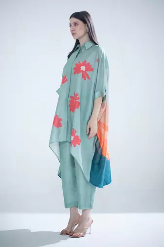 Deep turquoise high low kaftan set