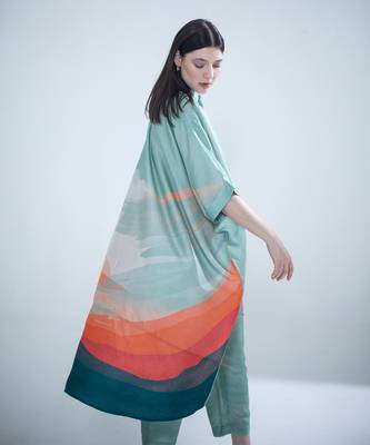 Deep turquoise high low kaftan set 4