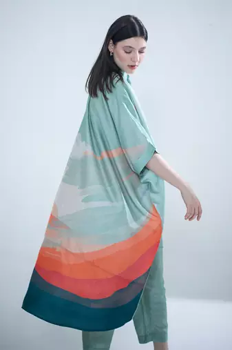 Deep turquoise high low kaftan set