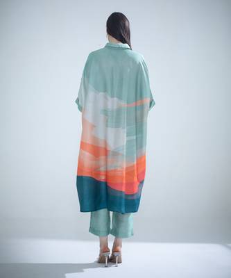 Deep turquoise high low kaftan set 5