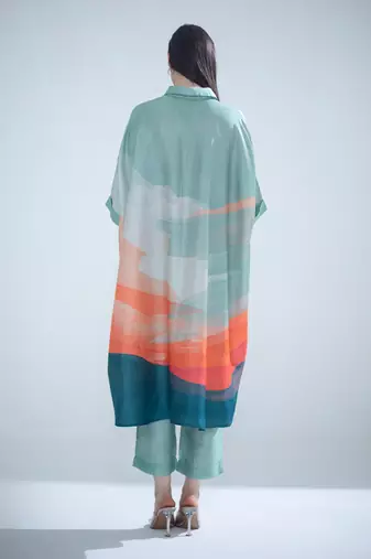 Deep turquoise high low kaftan set