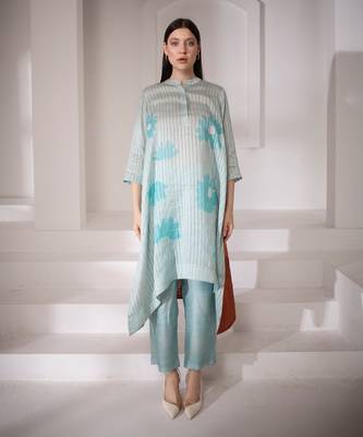 Light blue long kaftan tail set 1