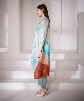Light blue long kaftan tail set 2