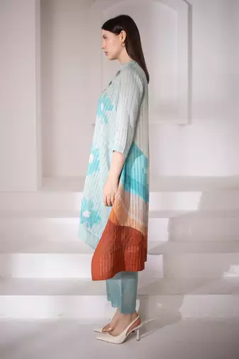 Light blue long kaftan tail set