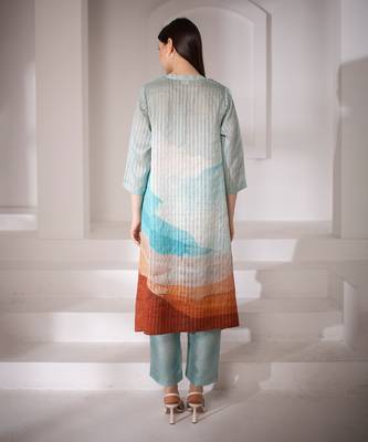 Light blue long kaftan tail set 3