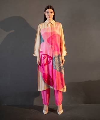 Yellow & pink long straight kurta set 1