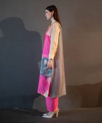 Yellow & pink long straight kurta set 2