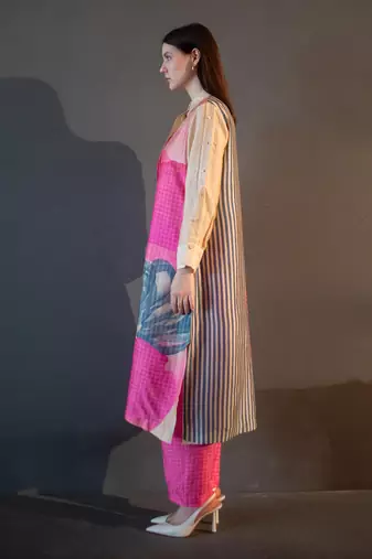 Yellow & pink long straight kurta set