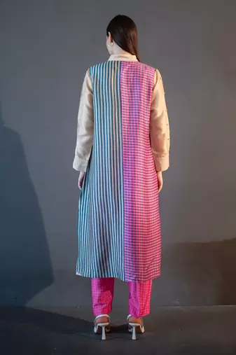 Yellow & pink long straight kurta set