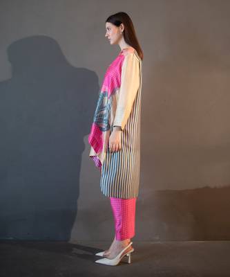 Yellow & pink high low kurta set 2
