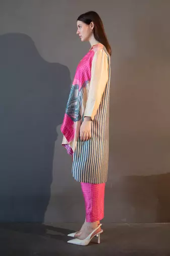 Yellow & pink high low kurta set