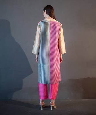 Yellow & pink high low kurta set 3