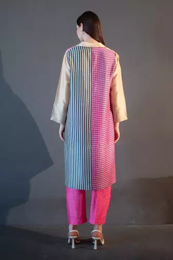 Yellow & pink high low kurta set