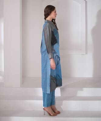 Blue & grey long straight kurta set 2