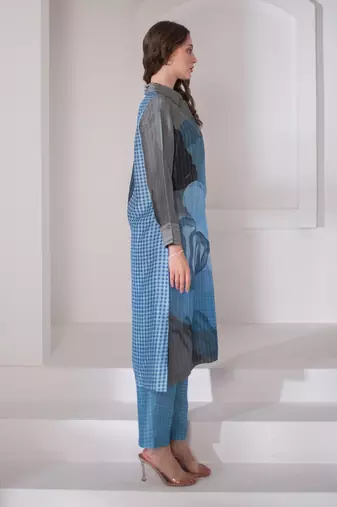 Blue & grey long straight kurta set