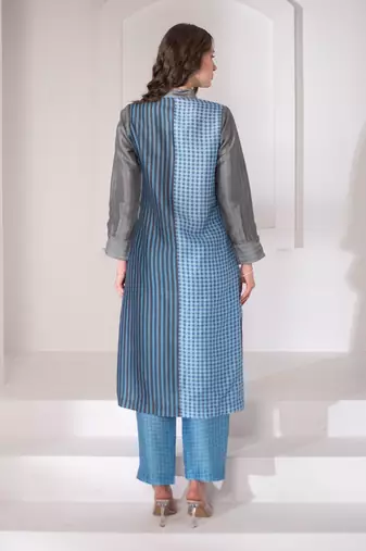 Blue & grey long straight kurta set