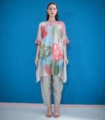 Grey & red asymmetric kaftan tail set