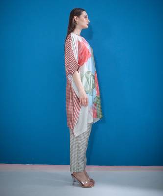 Grey & red asymmetric kaftan tail set 2