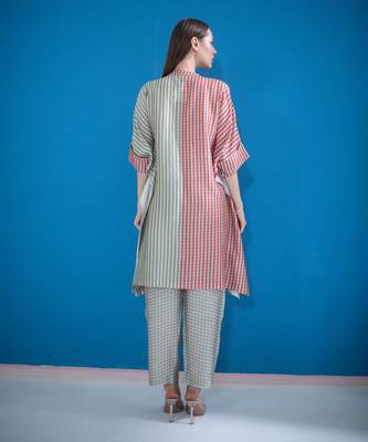 Grey & red asymmetric kaftan tail set 3