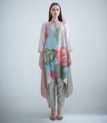 Grey & red long kaftan tail set