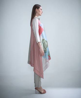 Grey & red long kaftan tail set 3