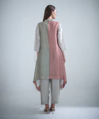 Grey & red long kaftan tail set 4