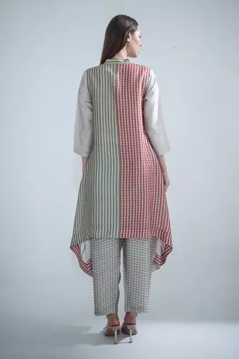 Grey & red long kaftan tail set