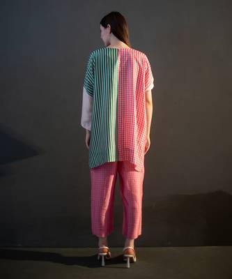 Cream & pink one side kaftan sleeve set 3