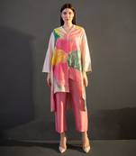 Cream & pink high low kurta set