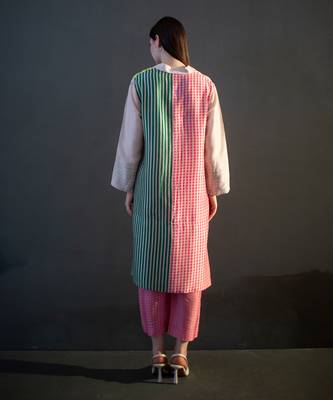 Cream & pink high low kurta set 3